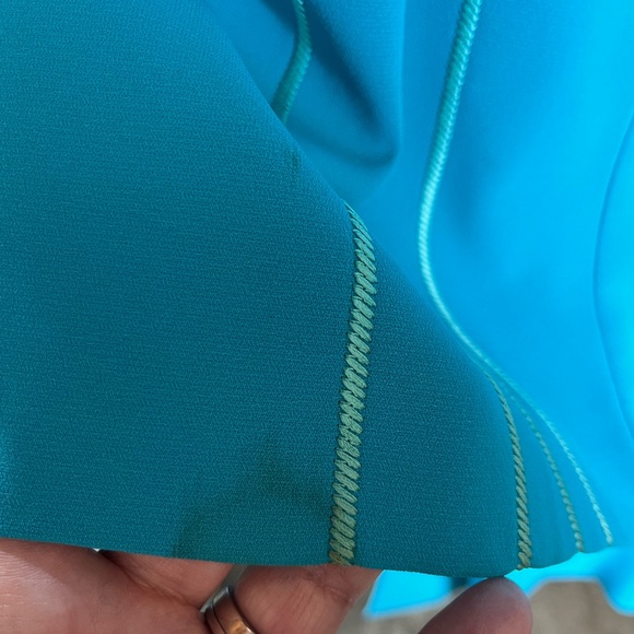 VINTAGE JORDANA (XL) TURQUOISE 2 PIECE PANT SUIT WITH FLORAL EMBROIDERY - Picture 5 of 12